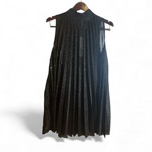 Dondup Pleated Halter Shimmering Accordion Mini Dress Black Size M MSRP $616